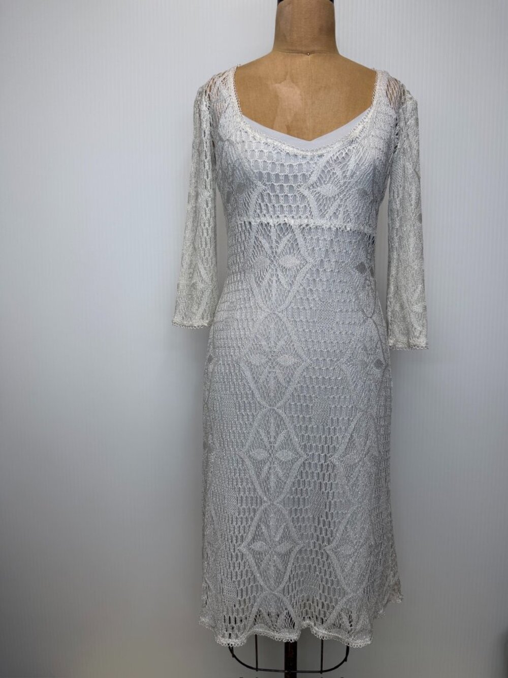 Vintage Betsey Johnson Dress Women Small Crochet Lace Lined Metallic USA Work Ex